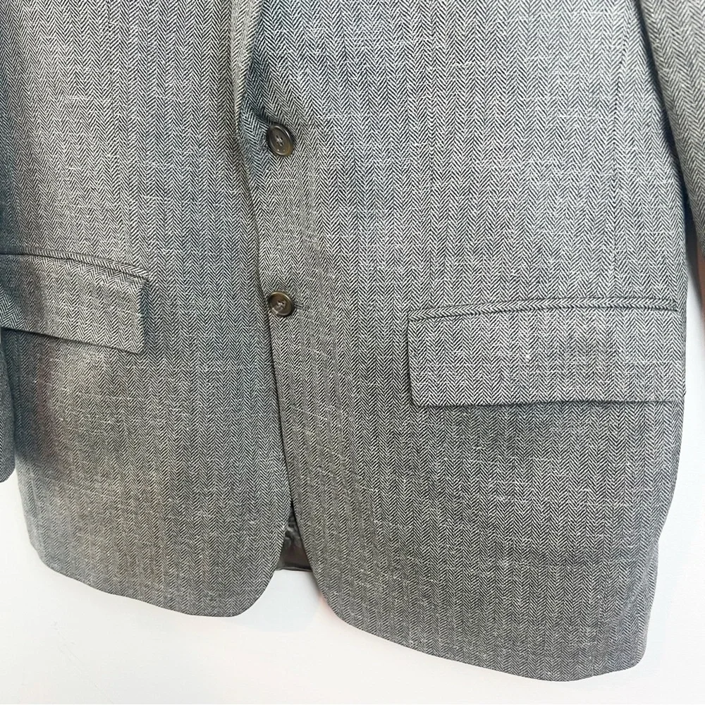 Ralph Lauren Chaps Silk Linen Wool Herringbone Blazer 38 Short Mens Jacket Brown